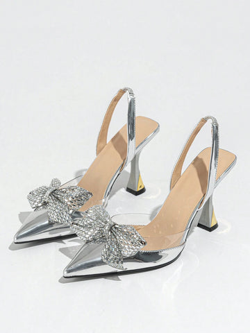 Women's Rhinestone Butterfly Decor Pointed Toe High Heels, Fashion Open Toe Ankle Strap High Heel Sandals For Elegant Party,