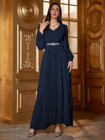 Women's Rhinestone Decorated Pleated Swing Dress