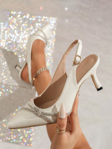 Women's Rhinestoned Closed Toe Slingback Stiletto High Heel Sandals With Ankle Strap, Fashion Versatile