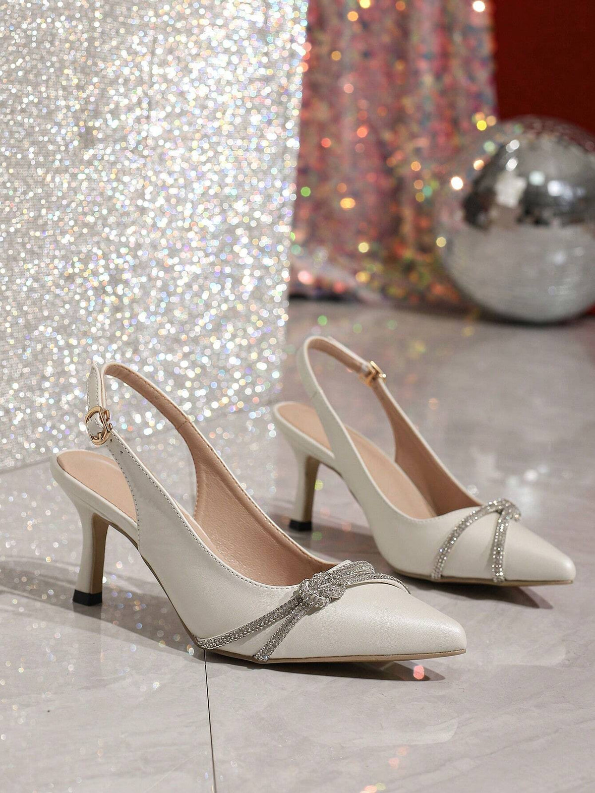 Women's Rhinestoned Closed Toe Slingback Stiletto High Heel Sandals With Ankle Strap, Fashion Versatile