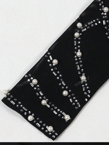 Women's Rhinestones Decor Sexy Bodycon Jumpsuit