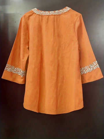 Women's Round Neck Color Block Woven Casual Vacation Shirt