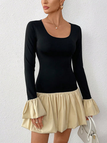 Women's Round Neck Flare Sleeve New Year Holiday Valentine's Day Party Dress