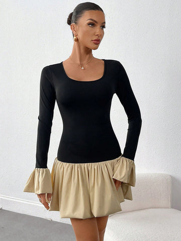 Women's Round Neck Flare Sleeve New Year Holiday Valentine's Day Party Dress