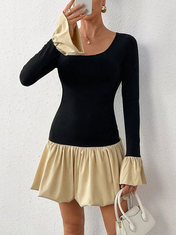 Women's Round Neck Flare Sleeve New Year Holiday Valentine's Day Party Dress