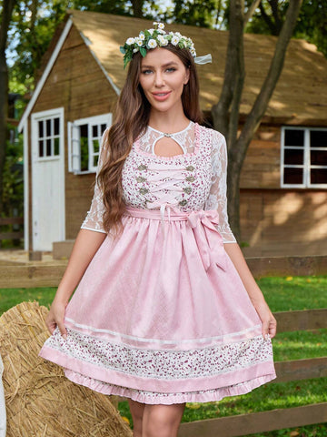 Women's Round Neck Hollow Out Half Sleeve Waist Tie Fashion Soft Sweetn Dress