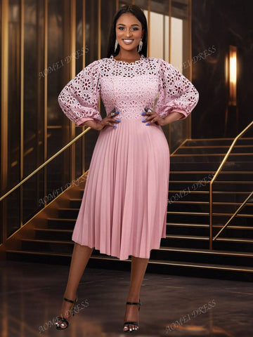 Women's Round Neck Lantern Sleeve Dress