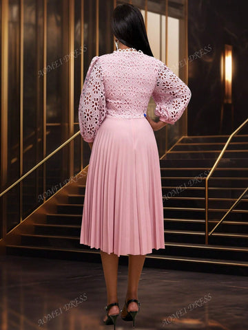 Women's Round Neck Lantern Sleeve Dress