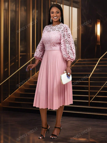 Women's Round Neck Lantern Sleeve Dress