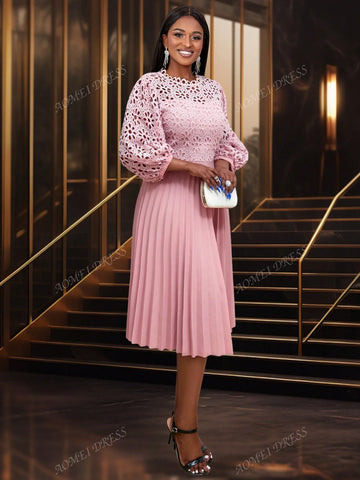 Women's Round Neck Lantern Sleeve Dress