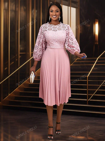 Women's Round Neck Lantern Sleeve Dress