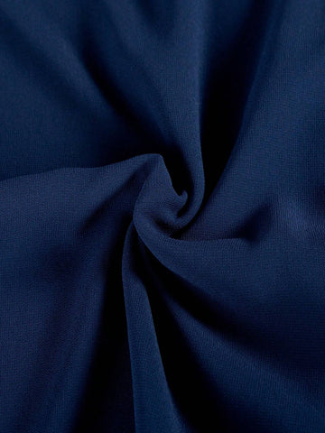 Women's Round Neck Short Sleeve Lace Splice Solid Color Bridesmaid Dress With Ruffle Waistline