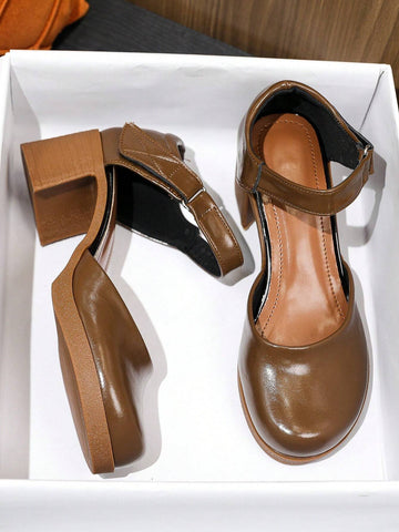 Women's Round Toe High Heel Mary Jane Pumps Thick Heel, Mid Heel, 2024 Autumn Winter New Styles,