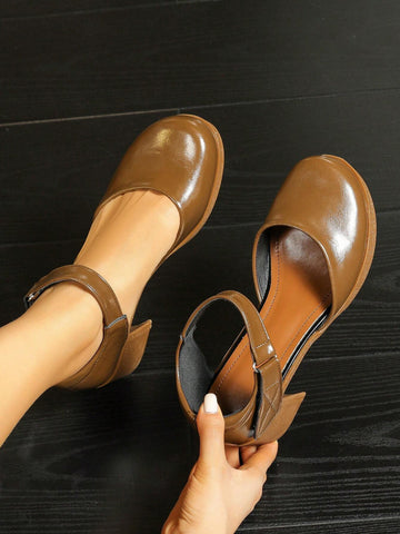 Women's Round Toe High Heel Mary Jane Pumps Thick Heel, Mid Heel, 2024 Autumn Winter New Styles,
