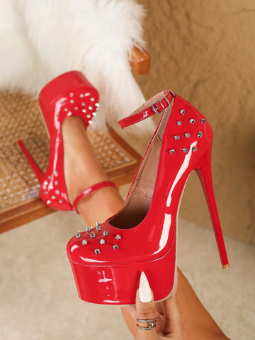 Women's Round Toe One-Strap Classic Decor High Heel Pumps, Sexy