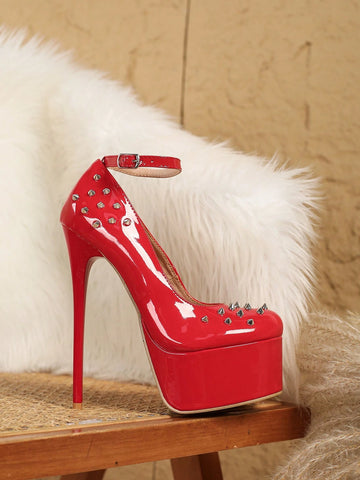 Women's Round Toe One-Strap Classic Decor High Heel Pumps, Sexy