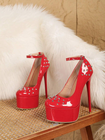 Women's Round Toe One-Strap Classic Decor High Heel Pumps, Sexy