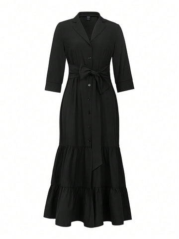 Women's Ruffle Hem Shirt Dress