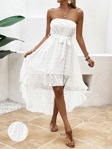 Women's Ruffled High Low Hem Strapless Dress