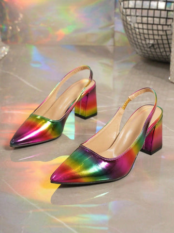 Women's Satin High Heel Pointed Toe Backless Versatile Pumps