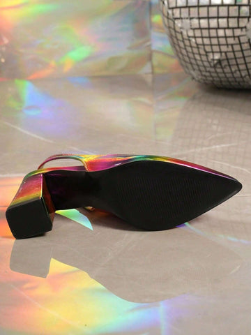 Women's Satin High Heel Pointed Toe Backless Versatile Pumps