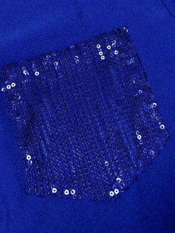 Women's Sequin Decor Front Button Pocket Casual Blouse