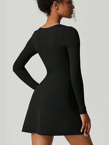 Women's Sexy And Elegant Square Neck Design Slit Hem A-Line Dress With Waist Elastic