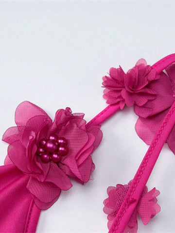 Women's Sexy Backless Strap Studded 3D Floral Form-Fitting Spaghetti Strap Dress