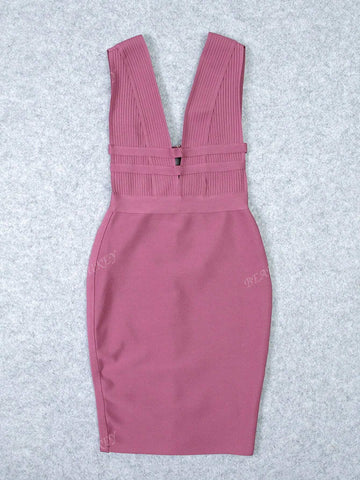 Women's Sexy Deep V-Neck Backless Slit Hem Bandage Dress, Party Gown