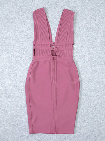 Women's Sexy Deep V-Neck Backless Slit Hem Bandage Dress, Party Gown