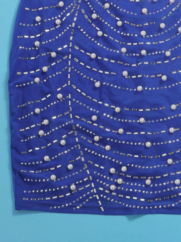 Women's Sexy Deep V Fake Feather Off Shoulder Hot Drilling Mesh See Through Evening Dress