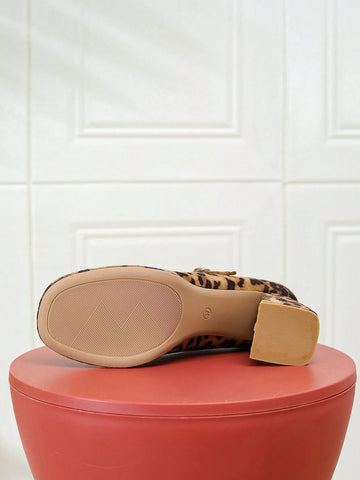 Women's Sexy Leopard Print Chunky Heel Mary Jane Pumps, Pointed Toe High Heel Shoes