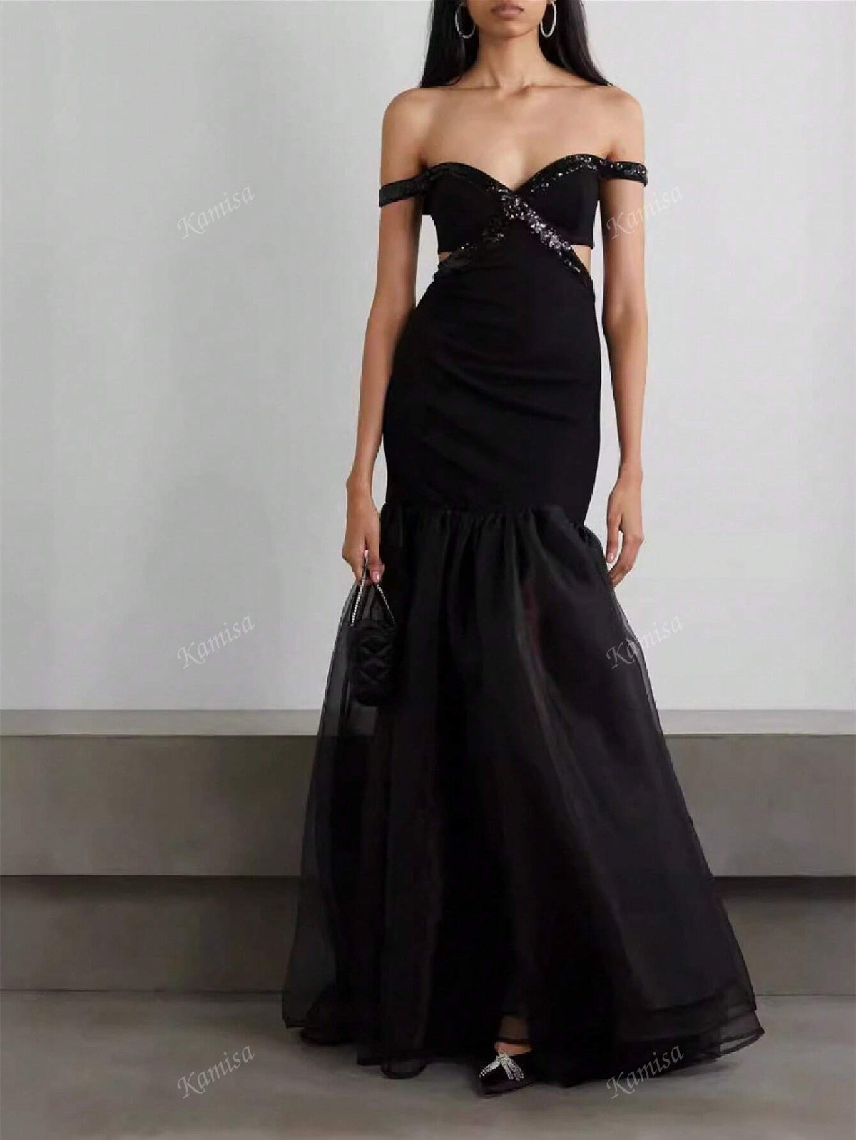 Women's Sexy Off-Shoulder Sequined Mermaid & Mesh Bandage Evening Dress