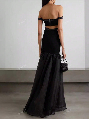 Women's Sexy Off-Shoulder Sequined Mermaid & Mesh Bandage Evening Dress