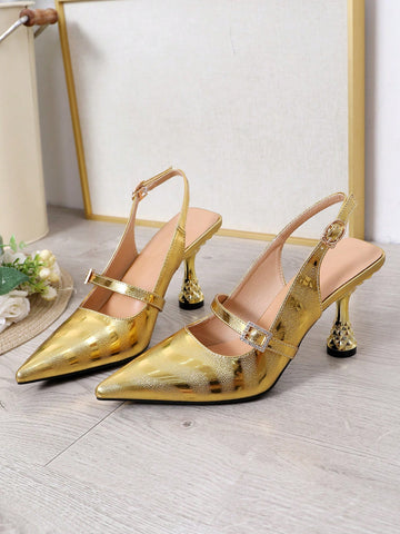 Women's Sexy Silver Buckle Pointed Toe Strappy Stiletto Heel Pumps, New Summer 2025