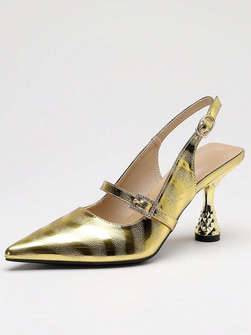 Women's Sexy Silver Buckle Pointed Toe Strappy Stiletto Heel Pumps, New Summer 2025