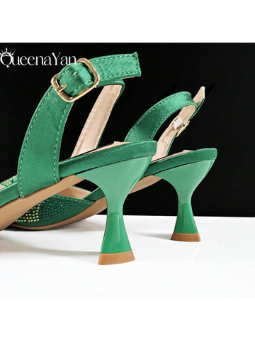 Women's Sharp Toe Shoes & Clutch Bag Set, Decorated With Delicate Rhinestones, Minimalist Style
