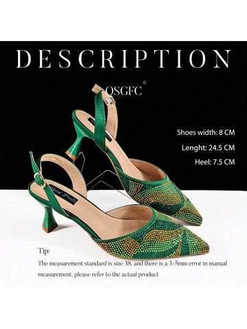 Women's Sharp Toe Shoes & Clutch Bag Set, Decorated With Delicate Rhinestones, Minimalist Style