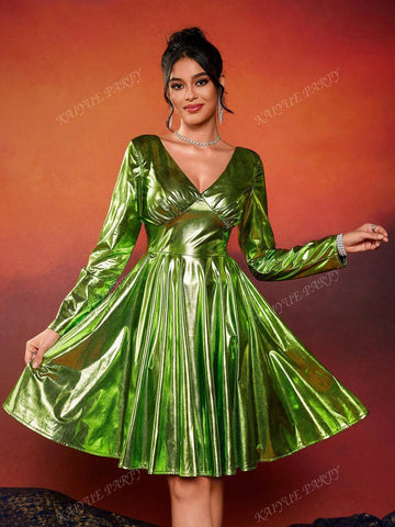 Women's Shiny Sequins Long Sleeve Formal Party Dress