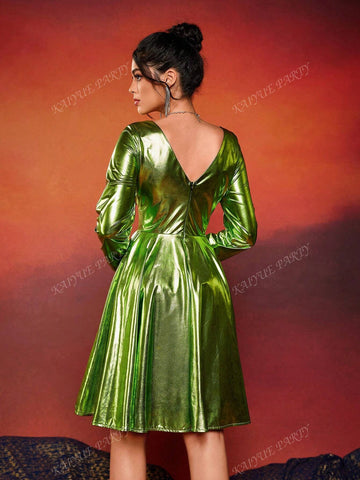 Women's Shiny Sequins Long Sleeve Formal Party Dress