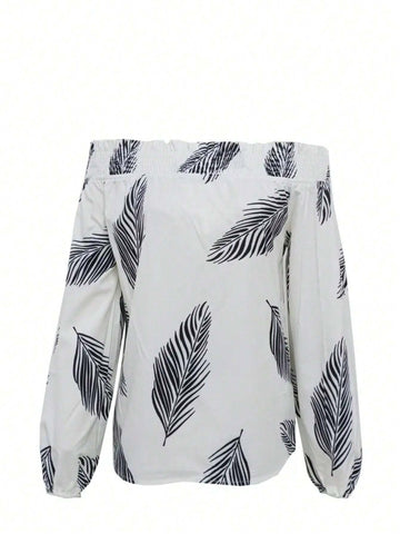 Women's Shirred Full Allover Print Long Sleeve Blouse