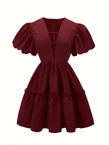 Women's Short Casual Dress, Simple & Fashionable Everyday Deep V Hollow Design