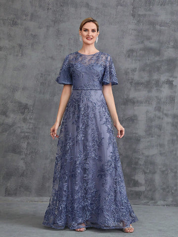 Women's Short Flared Sleeve Sequin Party Dress