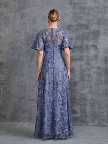 Women's Short Flared Sleeve Sequin Party Dress