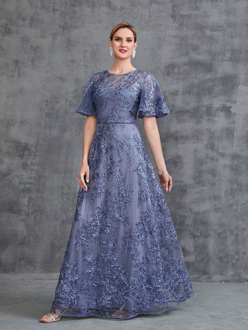 Women's Short Flared Sleeve Sequin Party Dress