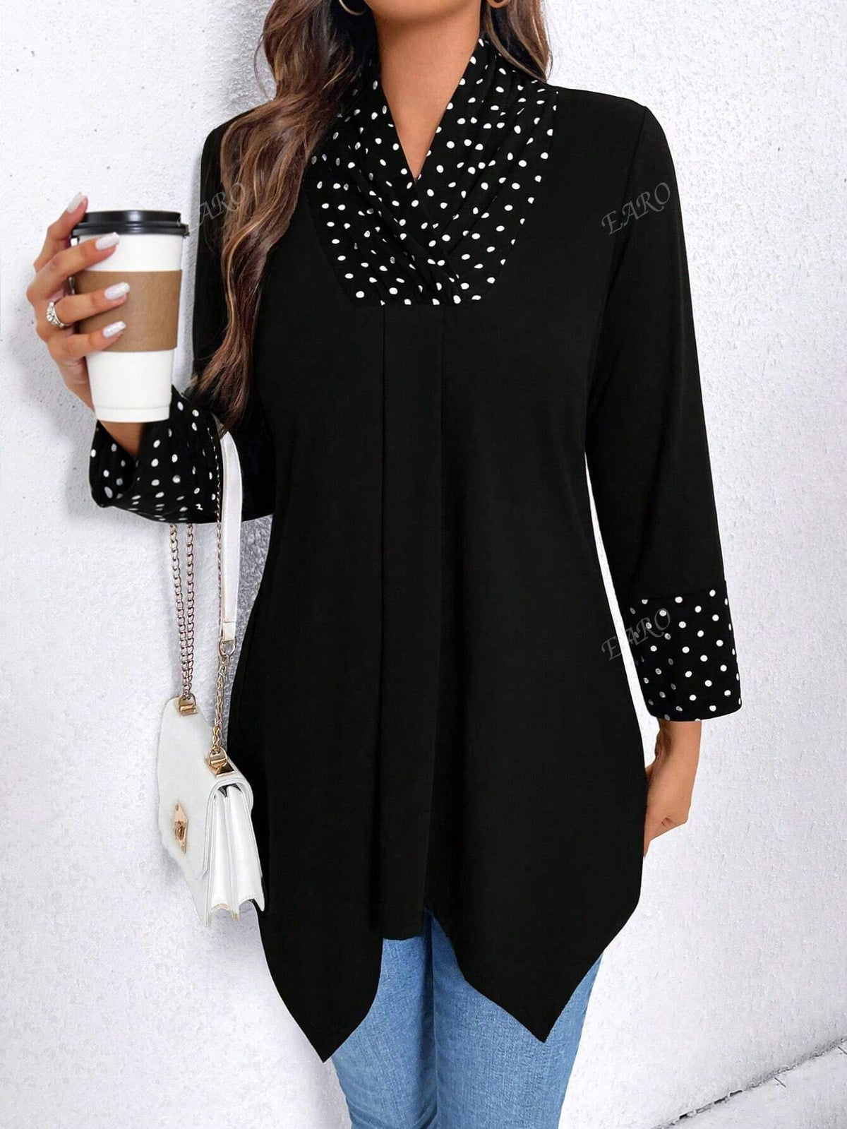 Women's Short Polka Dot Patchwork Asymmetrical Design Slimming Dress