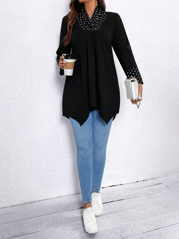 Women's Short Polka Dot Patchwork Asymmetrical Design Slimming Dress