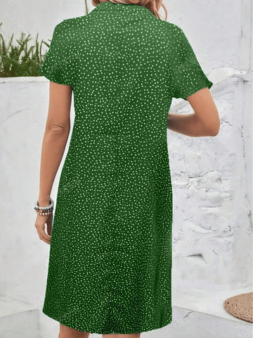 Women's Short Sleeve Loose Fashion Soft Charming Elegant Polka Dot V-Neck A-Line Dress