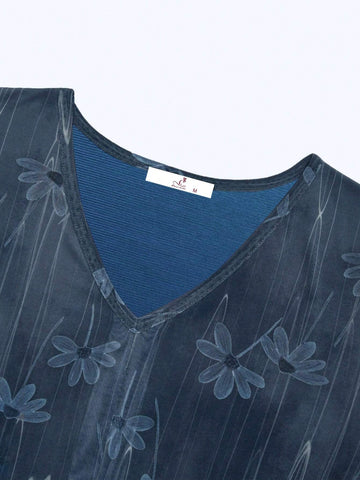 Women's Short Sleeve Tunic Tops Casual Loose Fit Floral Blouses Mesh Pleated Layered Shirt