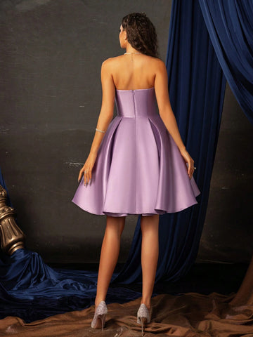 Women's Short Strapless Dress With Large Bow Decoration, High-End Texture, Suitable For Parties And Evening Occasions